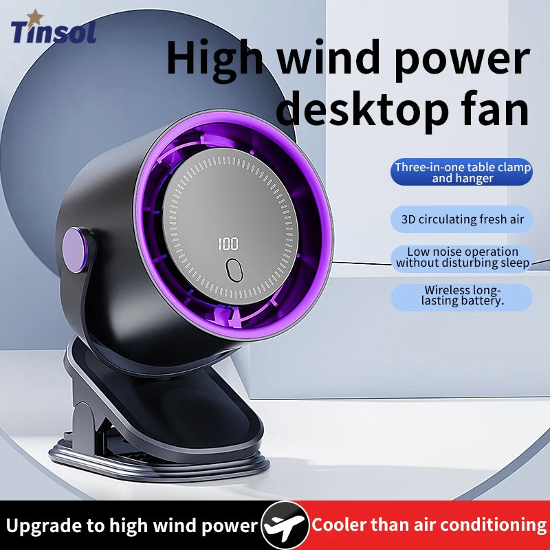 Ventilateur portable sans fil avec clips — silencieux