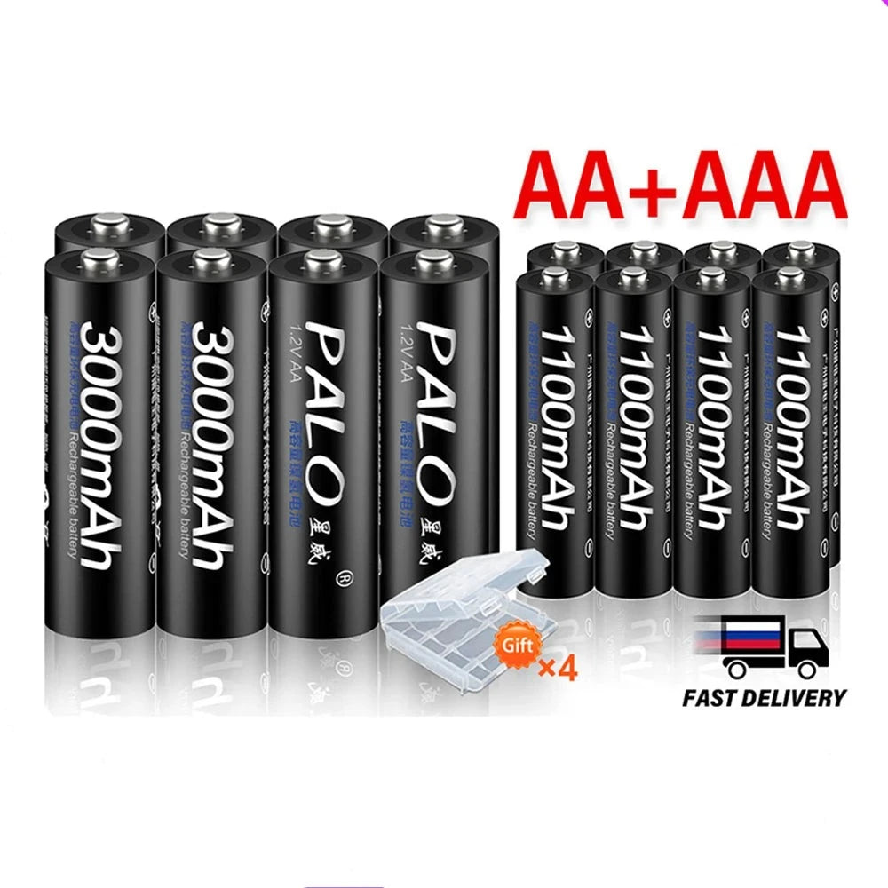 Kit Chargeur de piles AA/AAA et piles rechargeables + Boite de rangement OFFERTE