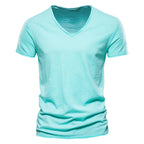 T-shirt 100% coton à manches courtes et col en V pour homme