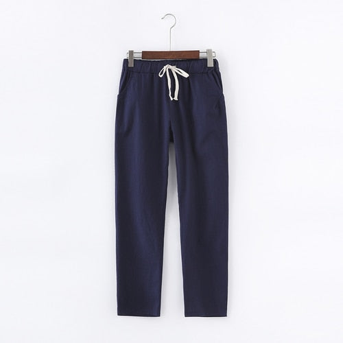 PANTALON EN COTON ET LIN POUR FEMME - TAILLE ÉLASTIQUE