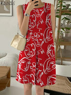 Robe mi-longue en Coton imprimé bohème