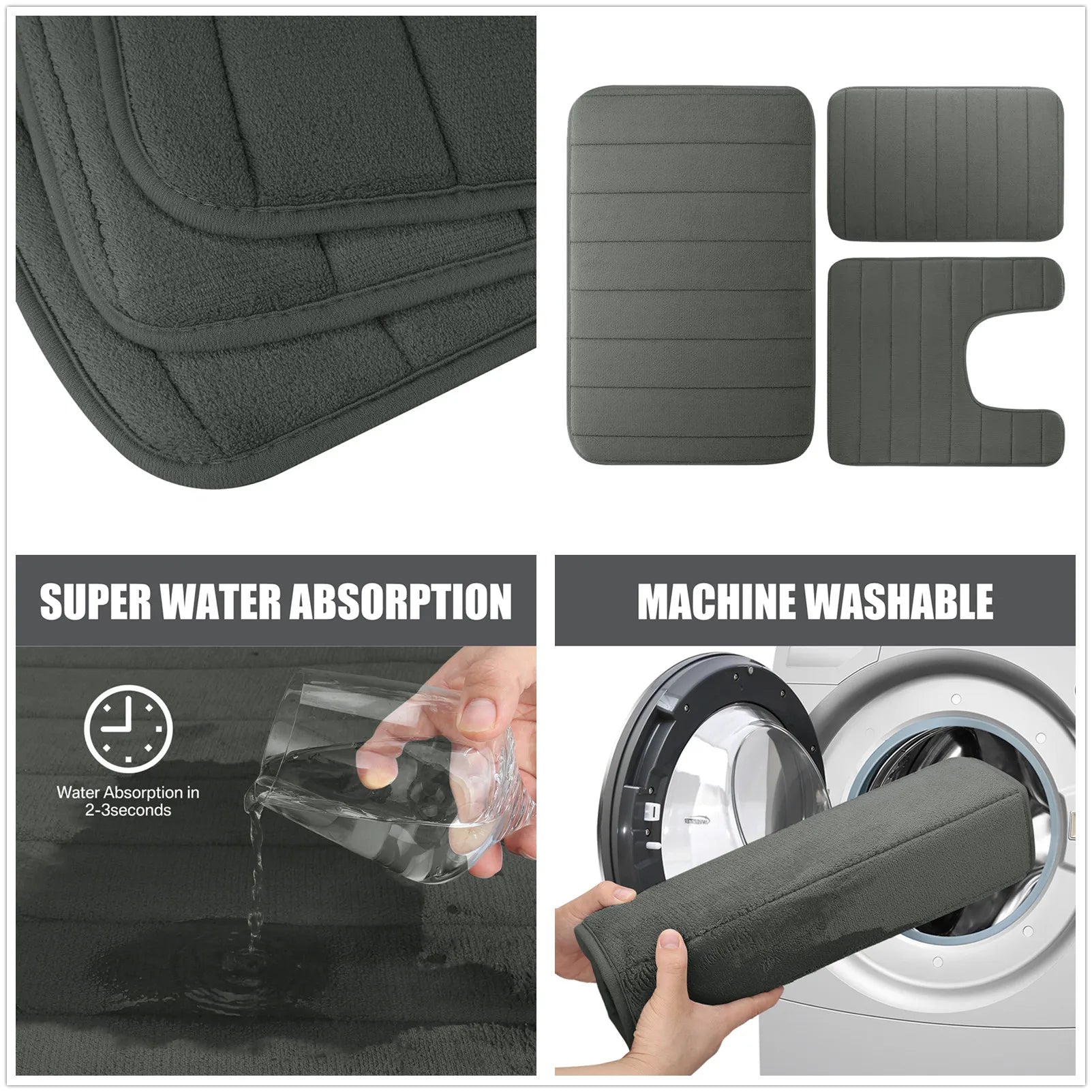 Ensemble de 3PCs de Tapis de Bain Absorbants & Antidérapants