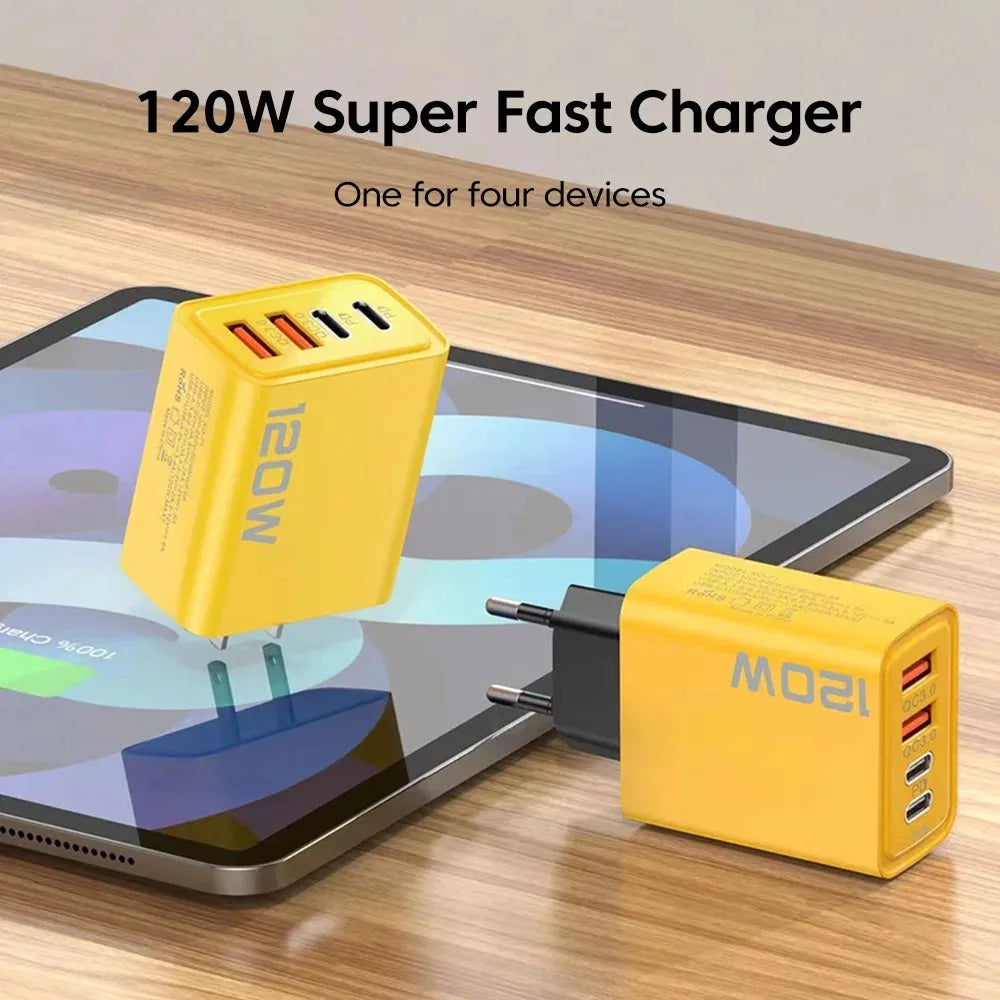 Chargeur 120W Ultra Compact - 2 USB + 2 Type-C