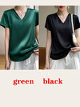 T-shirt col V en satin léger pour femme