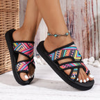 Sandales Plateforme Femme Motifs Ethniques Colorés — Bout Ouvert, Légères, Plage & Été
