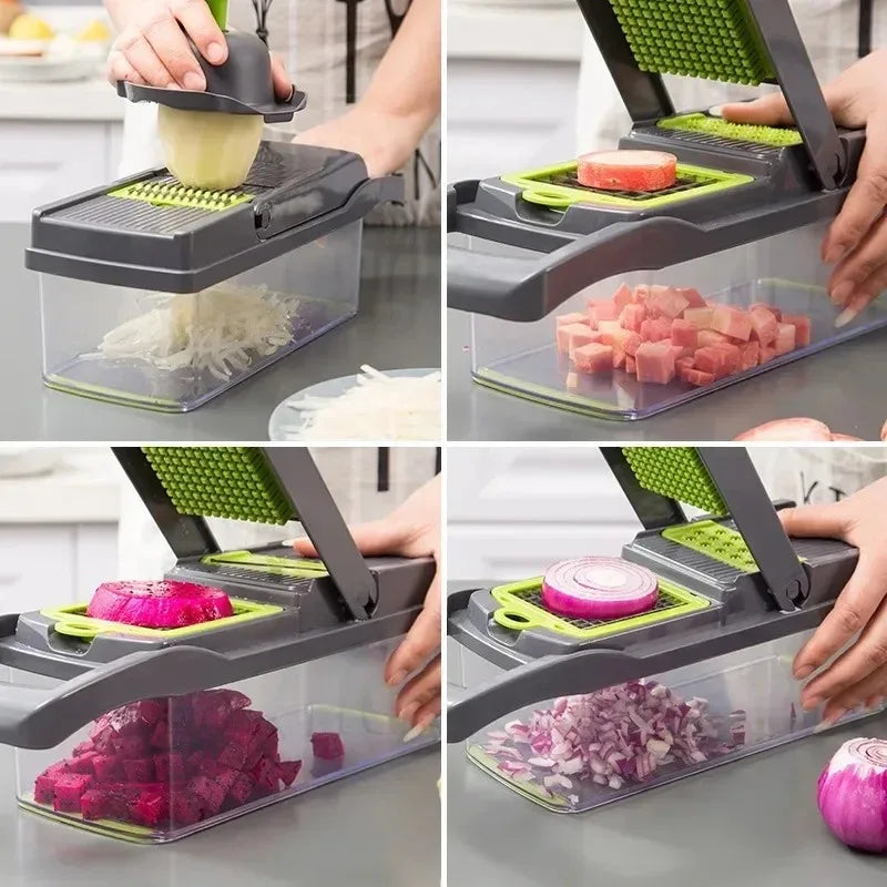 Mandoline - Hachoir 16 en 1 multifonctionnel avec récipient