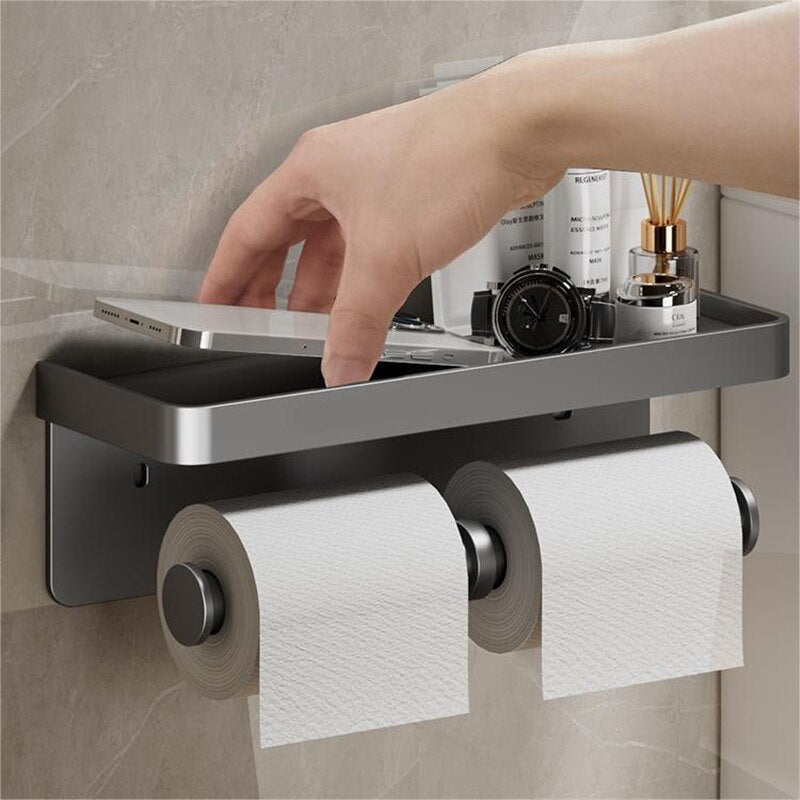 Porte-papier toilette avec étagère de rangement intégrée