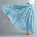 Jupe Longue en Coton & Lin à Taille Haute Élastique