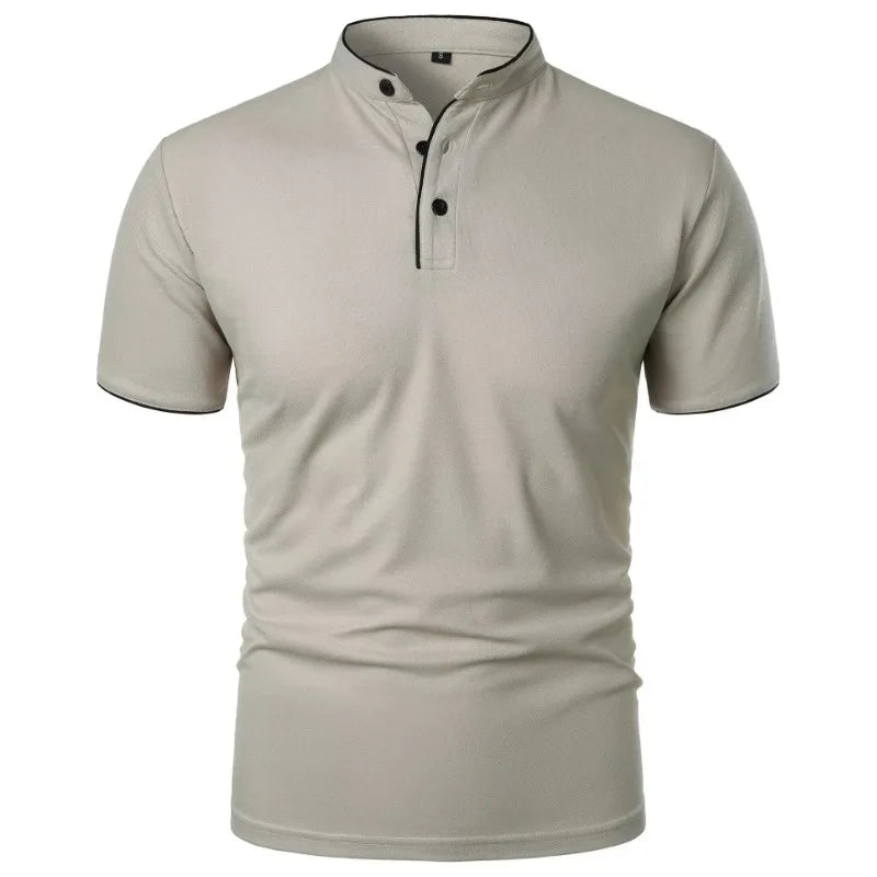 Men's Polo Shirt Mandarin Collar Short Sleeves Breathable — Loose Oversized Fit