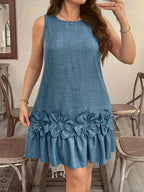 Robe Élégante Sans Manches à Volants et Fleurs