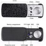 Mini loupe rétractable 30x, 60x, 90x avec LED et Lumière UV