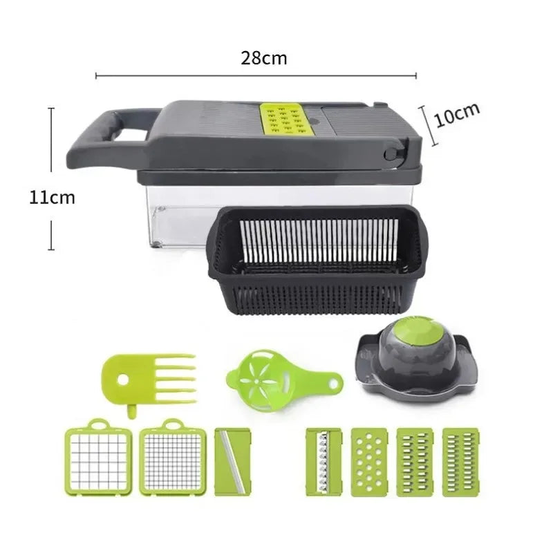 Mandoline - Hachoir 16 en 1 multifonctionnel avec récipient