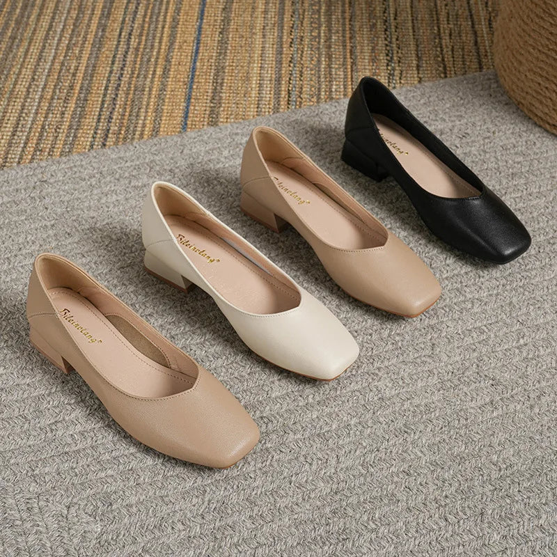 Ballerines en bout carré et talon épais