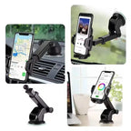 Support Téléphone Voiture à Bras Rétractable — Fixation Stable avec Ventouse Renforcée