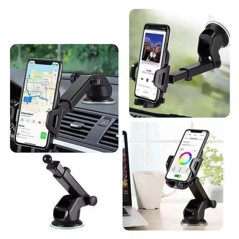 Support Téléphone Voiture à Bras Rétractable — Fixation Stable avec Ventouse Renforcée