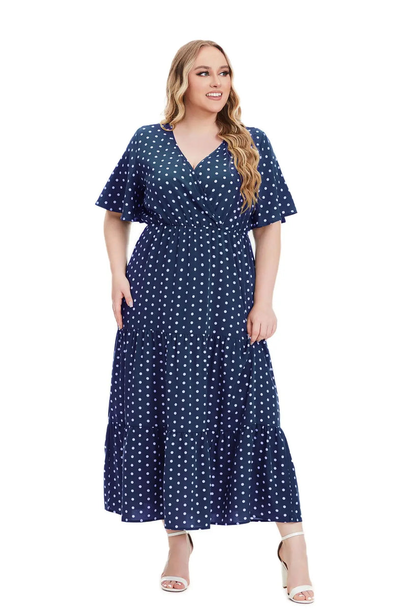 Robe à manches courtes et col en V pour femmes - Grandes tailles