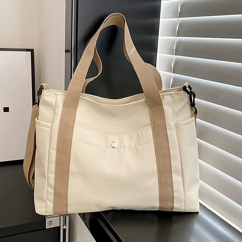 Women's Large Capacity Nylon Tote Bag – Adjustable Shoulder Strap and Removable Strap