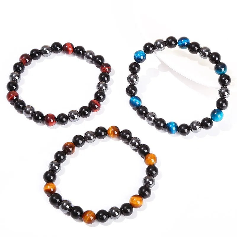 Bracelet Triple Protection - Œil de Tigre, Hématite et Obsidienne Noire