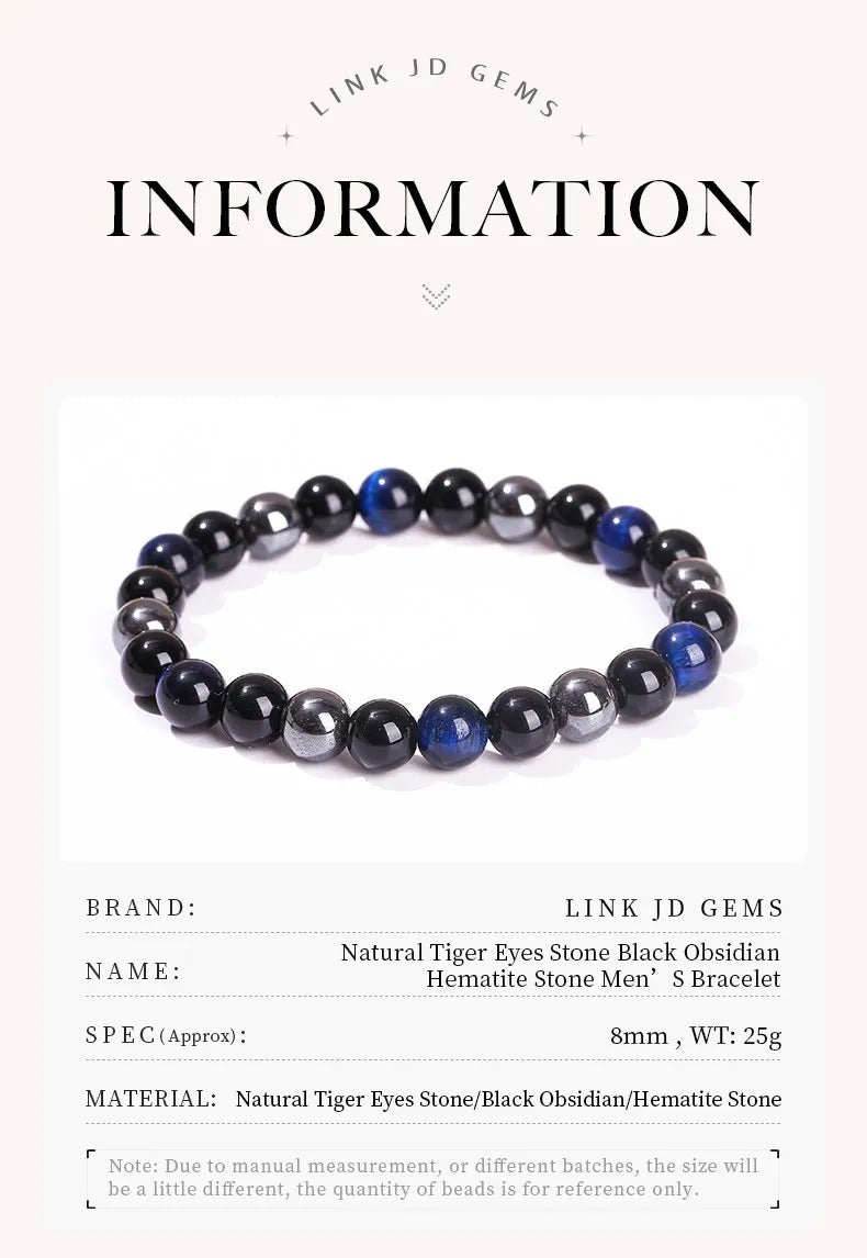 Bracelet Triple Protection - Œil de Tigre, Hématite et Obsidienne Noire