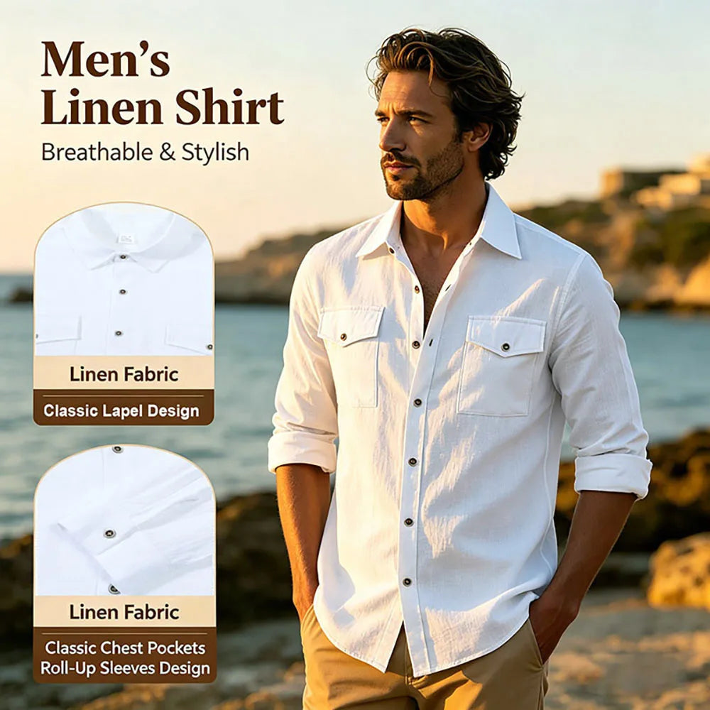 Chemise Élégante en Coton & Lin avec Double Poche à Rabat – Homme