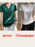 T-shirt col V en satin léger pour femme