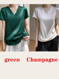 T-shirt col V en satin léger pour femme