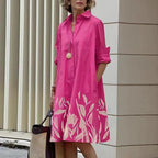 Robe chemise mi-longue col rabattu et poches  - Collection 2024