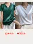 T-shirt col V en satin léger pour femme