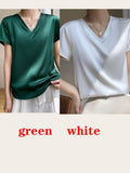 T-shirt col V en satin léger pour femme
