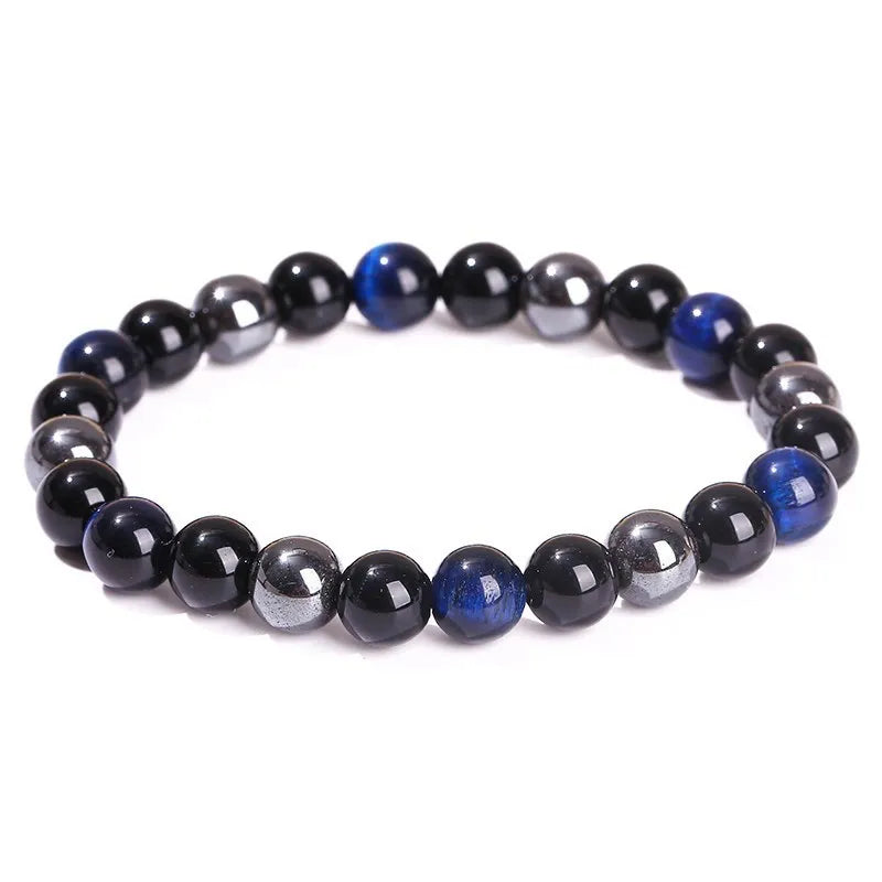 Bracelet Triple Protection - Œil de Tigre, Hématite et Obsidienne Noire