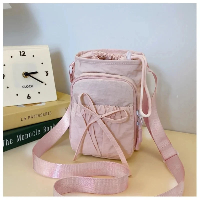 Lightweight Women's Shoulder Bag with Knot and Bottle Holder – Phone Pouch for Sports & Travel