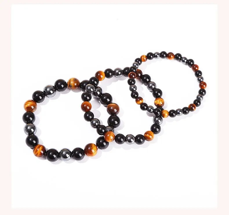 Bracelet Triple Protection - Œil de Tigre, Hématite et Obsidienne Noire