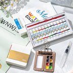 Kit d'Aquarelle de Voyage Complet - Carnet, Palette, Pinceau, Pince & Peinture