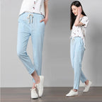 PANTALON EN COTON ET LIN POUR FEMME - TAILLE ÉLASTIQUE