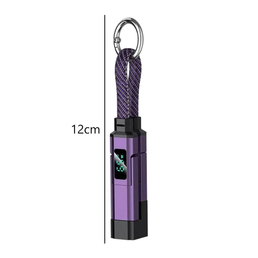 Câble de Charge Porte-Clés 4-en-1 USB-C 65W – Affichage LED V/A/W pour iPhone, iPad, Samsung et Ordinateurs Portables