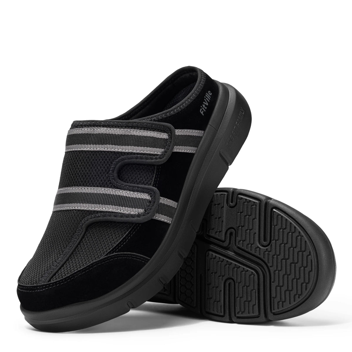 Mules FITVILLE pour Homme à Bout Large – Respirantes, Sans Lacets avec Soutien de la Voûte Plantaire