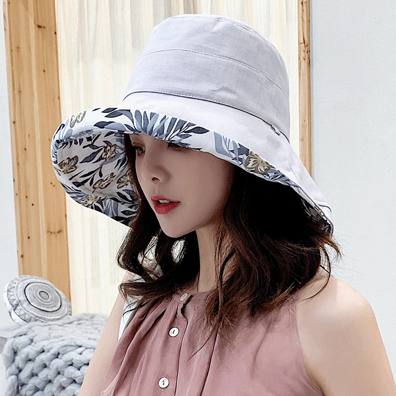 Chapeau à Revers Florale Anti-UV - Femme