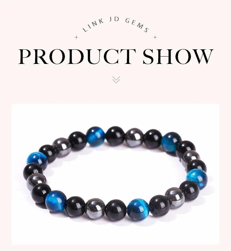 Bracelet Triple Protection - Œil de Tigre, Hématite et Obsidienne Noire