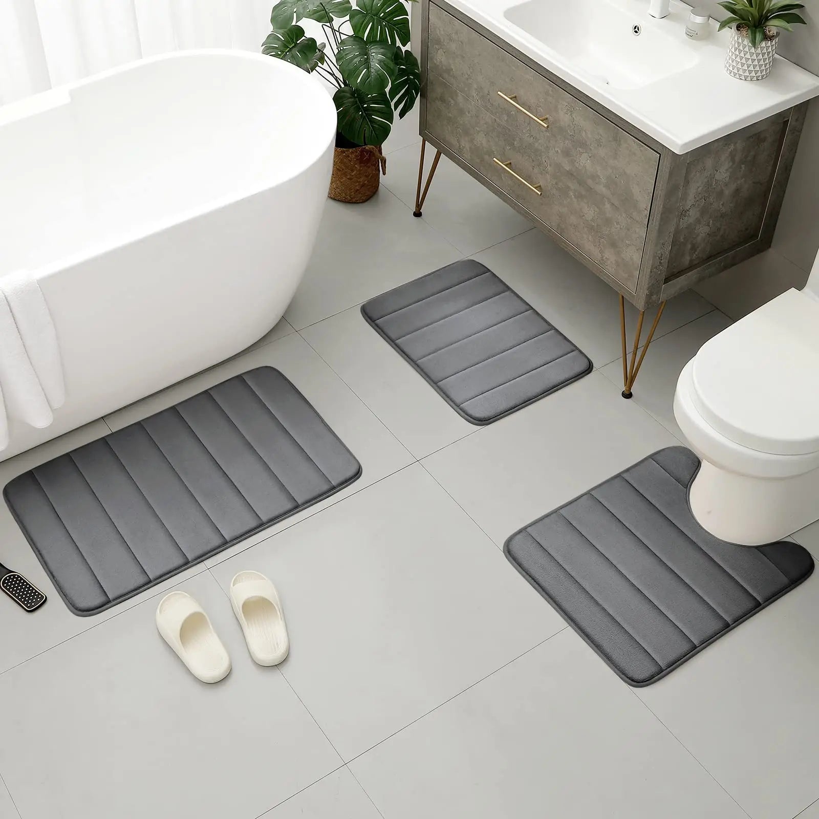 Ensemble de 3PCs de Tapis de Bain Absorbants & Antidérapants
