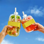 Gourde Grande Capacité avec Bac à Glaçons en Silicone et Paille – Bouteille 2-en-1 pour Boissons Bien Fraîches