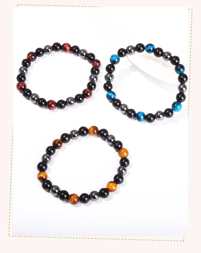 Bracelet Triple Protection - Œil de Tigre, Hématite et Obsidienne Noire