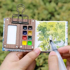 Kit d'Aquarelle de Voyage Complet - Carnet, Palette, Pinceau, Pince & Peinture