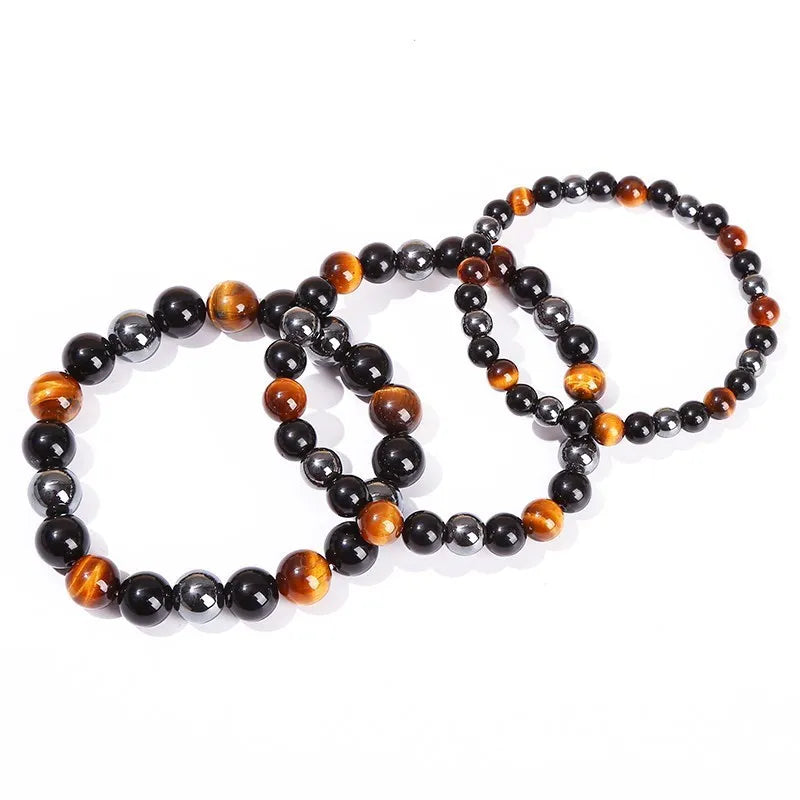 Bracelet Triple Protection - Œil de Tigre, Hématite et Obsidienne Noire