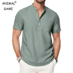 T-shirt Style Chemise à Col Mao avec Poche