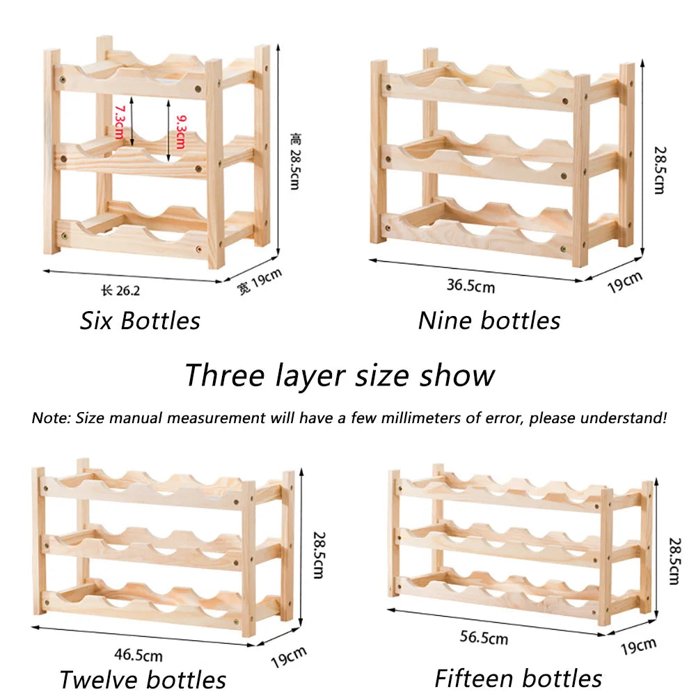 Étagère de rangement en Bois pour Bouteilles de Vin - 2/3 Niveaux