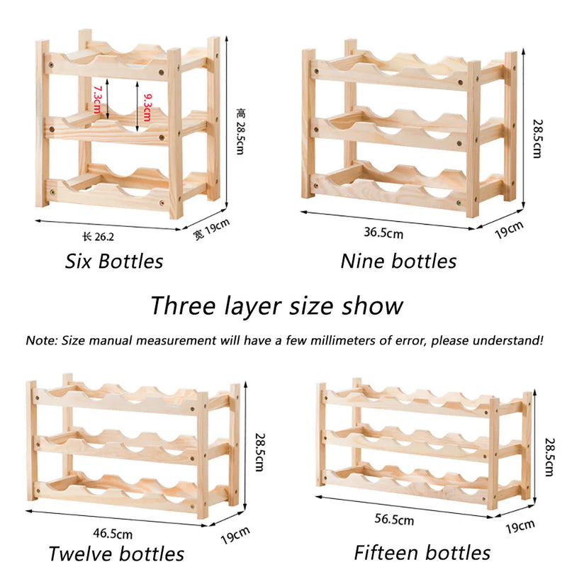 Étagère de rangement en Bois pour Bouteilles de Vin - 2/3 Niveaux