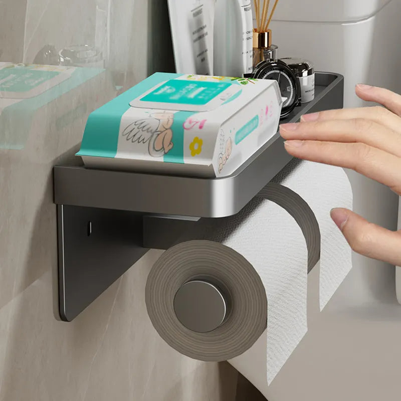 Porte-papier toilette avec étagère de rangement intégrée