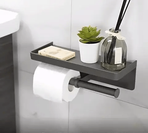Porte-papier toilette avec étagère de rangement intégrée
