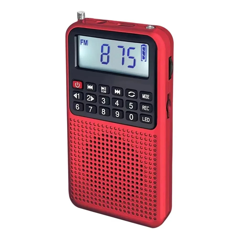 Mini radio FM de bolsillo con altavoz HD y linterna integrados