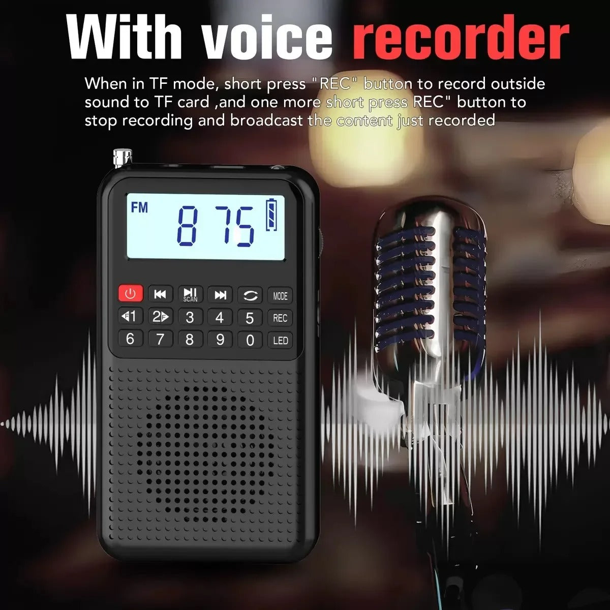 Mini radio FM de poche avec Haut Parleur HD et Lampe Torche intégrées